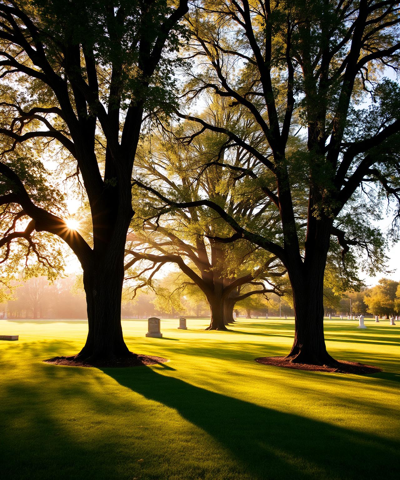 Peaceful Nashville cemetery at sunrise